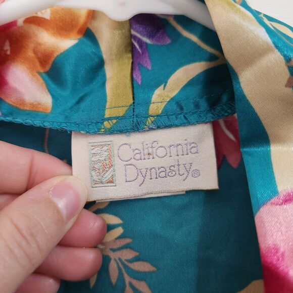 California Dynasty Vintage Floral Satin Robe Medium Boudoir Kimono Short Length - Picture 6 of 12